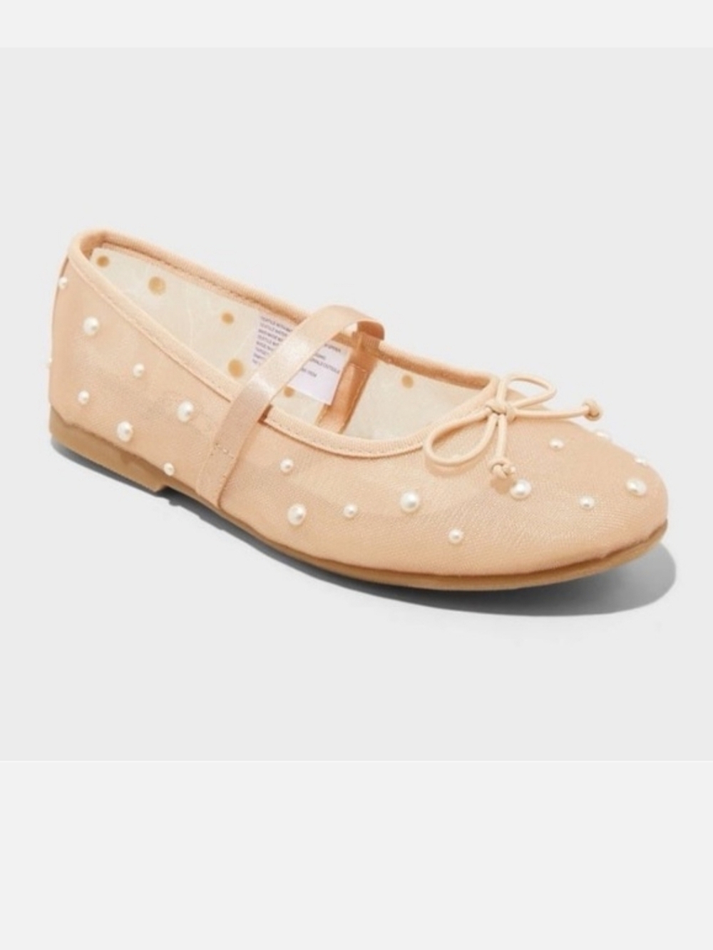 Art Class Mesh Bow Flats with Faux Pearl Embellishments Size 5